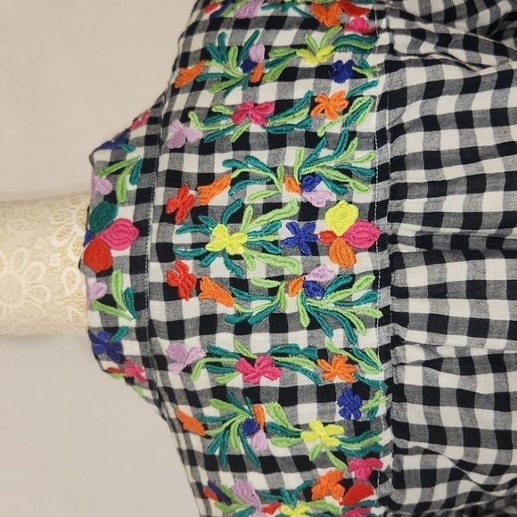 Intro Blouse Gingham Floral Embroidered Button Down Pocket Size PL Rockabilly - Picture 9 of 14
